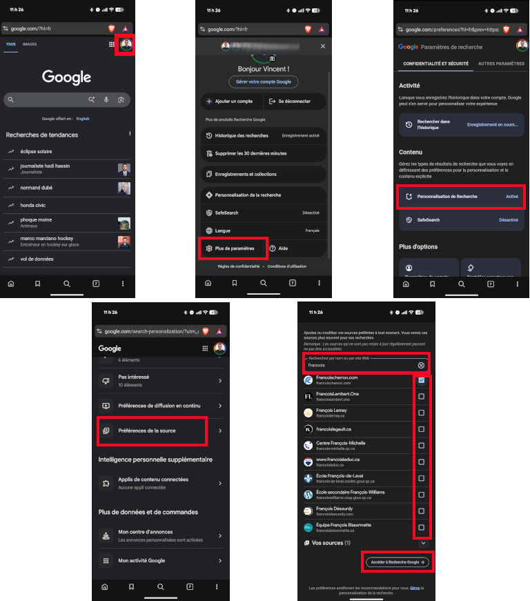 Choisir source favorite recherche Google Overview