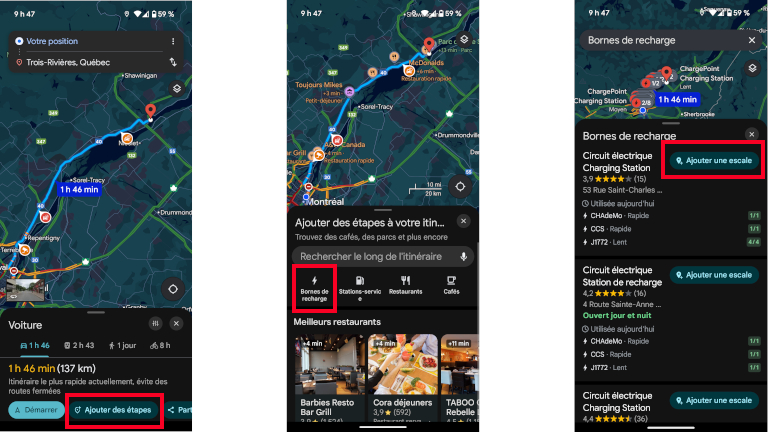 Google Maps ajout escale borne recharge électrique