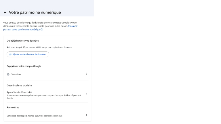 Pour acc&eacute;der &agrave; votre Patrimoine num&eacute;rique Google