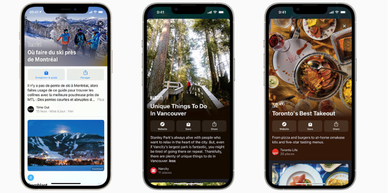 guides exclusifs Qu&eacute;bec Canada plans iOS Apple
