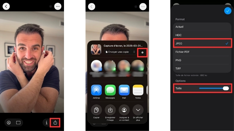 Convertir HEIC en JPG sur iPhone avec l'application Aperçu.