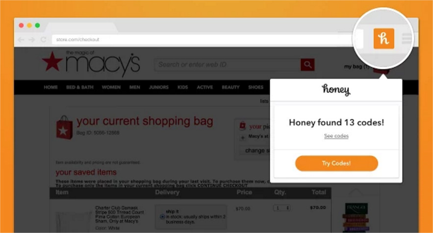 Extension Honey trouve code promo