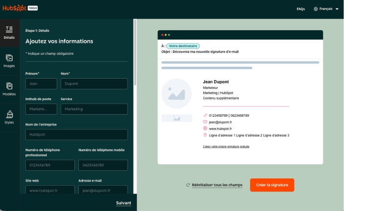 Le g&eacute;n&eacute;rateur de signature de courriel de HubSpot est un incontournable.