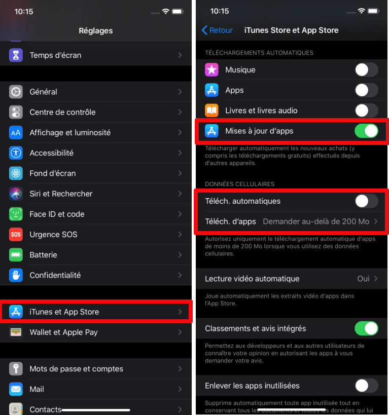 iPhone Apple mises &agrave; jour automatique applications