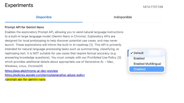Proc&eacute;dure pour d&eacute;sinstaller Gemini Nano sur Chrome