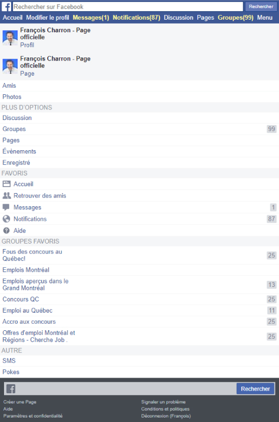 menu du facebook vintage et épuré