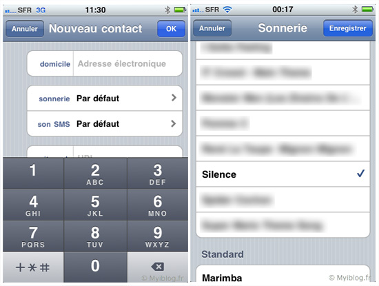 Sonnerie silence contact bloqu&eacute;