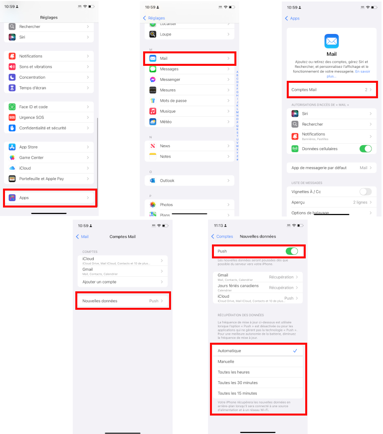 Comment vérifier si le Push des courriels est activé sur Mail
