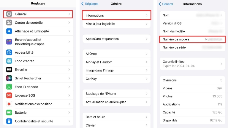 iPhone usagé numéro de modèle