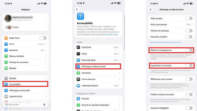 Comment r&eacute;duire l'effet de transparence d'iOS26