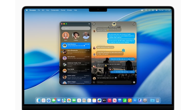 Les arrière-plans dans Messages permettent de personnaliser les discussions à l’aide d’images dynamiques intégrées ou de n’importe quelle photo de la photothèque, ou en utilisant Image Playground.