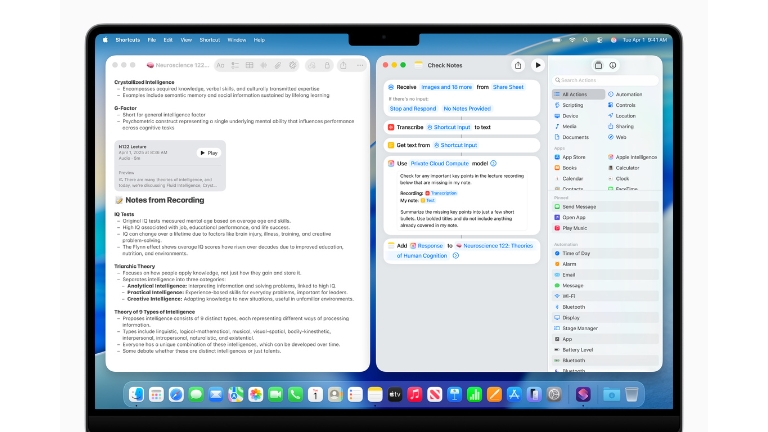 Dans l’app Raccourcis, une toute nouvelle catégorie d’actions intelligentes permet de créer des raccourcis plus efficaces que jamais.