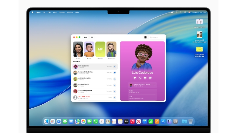 La nouvelle app Téléphone pour Mac permet d’accéder facilement aux appels récents, contacts, messages vocaux et autres contenus familiers synchronisés à partir d’iPhone, et de passer un appel en un seul clic.