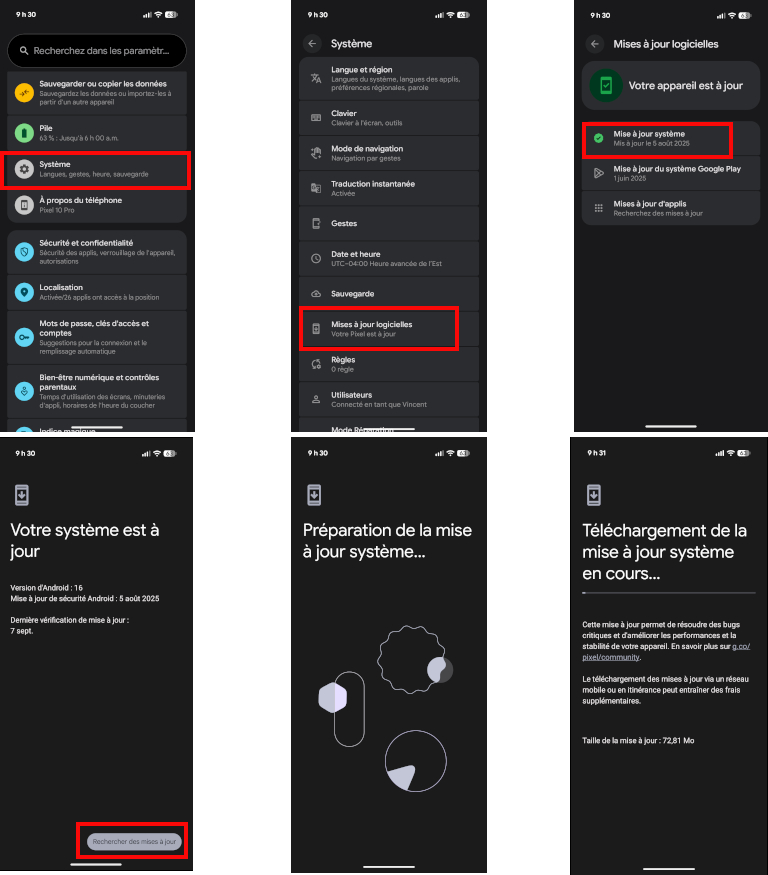 Vérification mise à jour Android