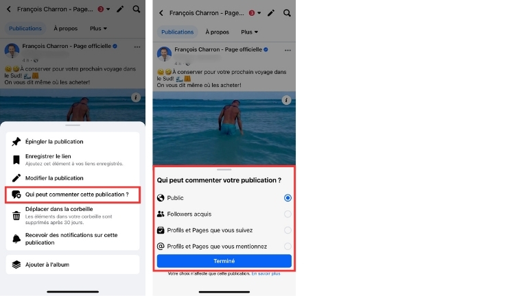 Voici les &eacute;tapes pour masquer les commentaires sur votre Page Facebook &agrave; partir de l'application mobile