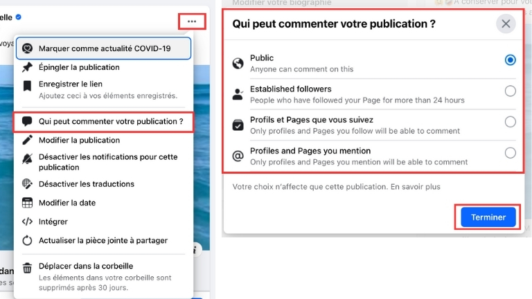 Voici les &eacute;tapes pour masquer les commentaires sur votre Page Facebook &agrave; partir d'un ordinateur