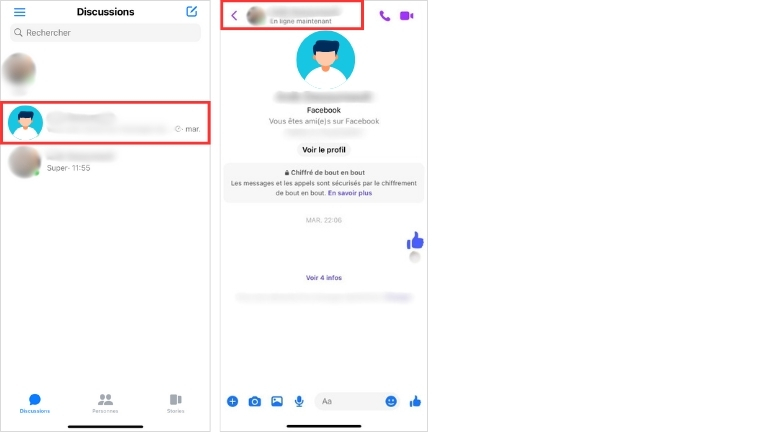 &Eacute;tapes pour d&eacute;buter une conversation avec messages &eacute;ph&eacute;m&egrave;res sur Messenger avec l'application sur iPhone ou iPad