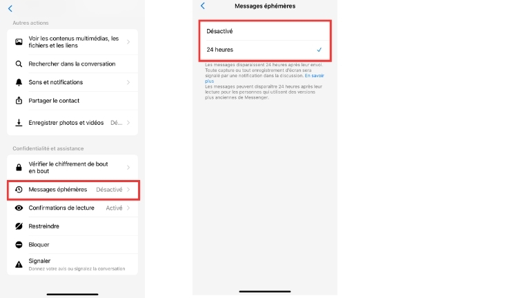 &Eacute;tapes pour d&eacute;buter une conversation avec messages &eacute;ph&eacute;m&egrave;res sur Messenger avec l'application sur iPhone ou iPad