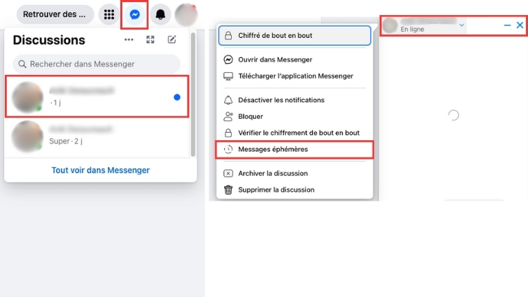 &Eacute;tapes pour activer une conversation avec messages &eacute;ph&eacute;m&egrave;res sur Messenger &agrave; partir d'un ordinateur
