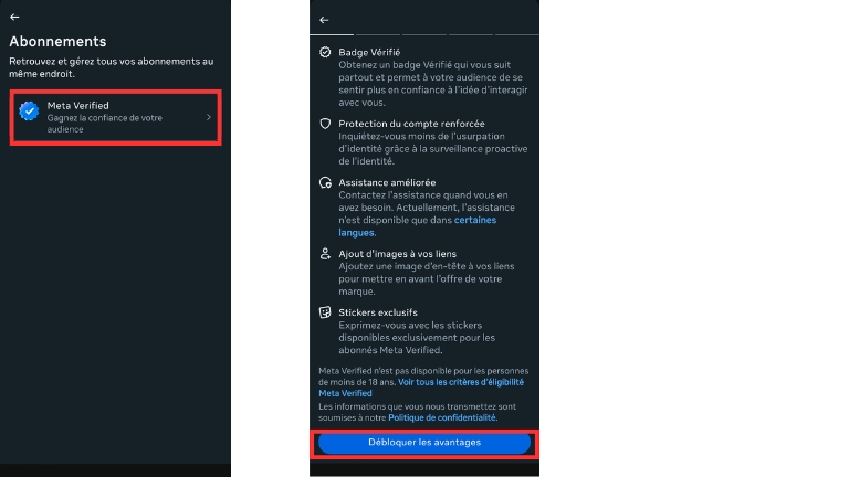 Comment s'abonner &agrave; Meta Verified &agrave; partir d'un t&eacute;l&eacute;phone, d'une tablette ou d'un ordinateur