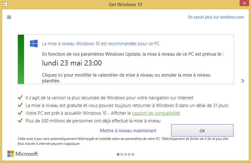 Mise niveau Windows 10