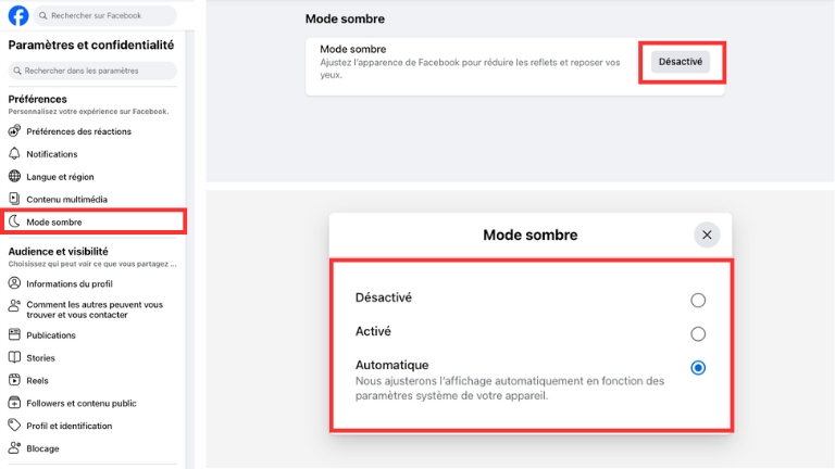Étapes pour activer le mode sombre sur Facebook à partir d'un ordinateur