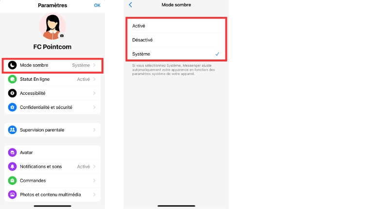 Étapes pour activer le mode sombre sur Messenger à partir d'un iPhone, iPad ou téléphone ou tablette Android