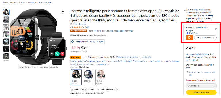 Avis de Fakespot sur Amazon