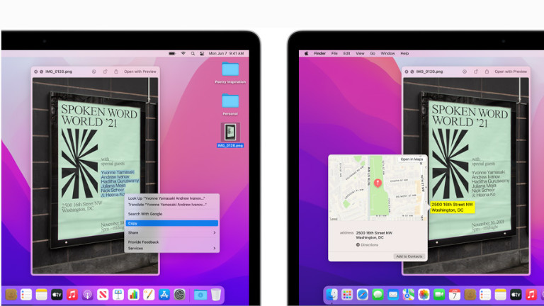 Live Text permet d’extraire de l’information à partir de ce qui est inscrit sur une photo. Live text mise à jour macOS Monterey