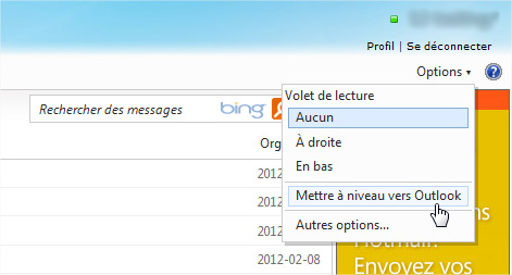Hotmail mettre niveau Outlook