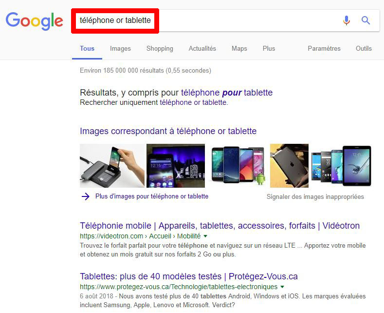 Recherche Google opposition or