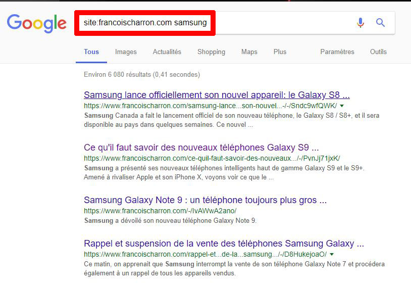 Recherches Google site précis site: