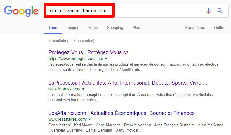 Recherche Google sites similaires related: