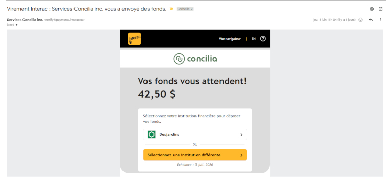 2e courriel transfert recours pain