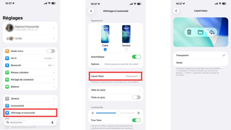 Comment r&eacute;duire effet Liquid Glass