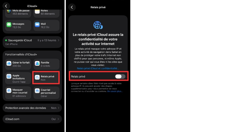 Voici comment activer ou d&eacute;sactiver la fonction de Relais priv&eacute; sur iCloud.
