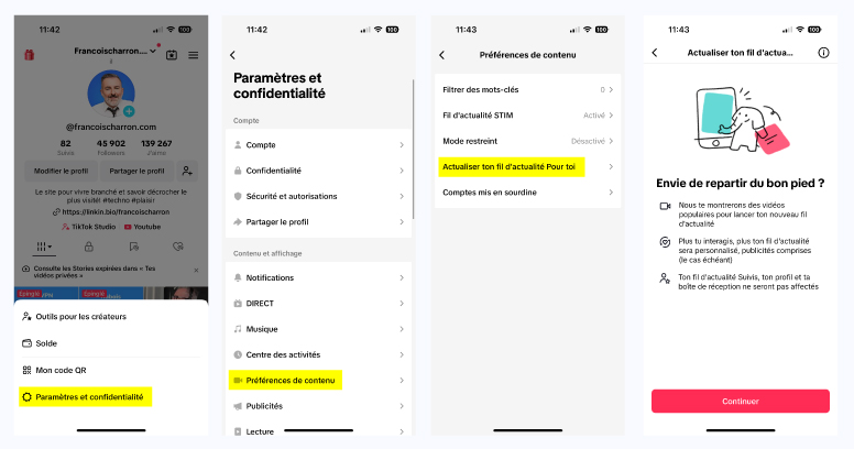 r&eacute;initialiser son TikTok