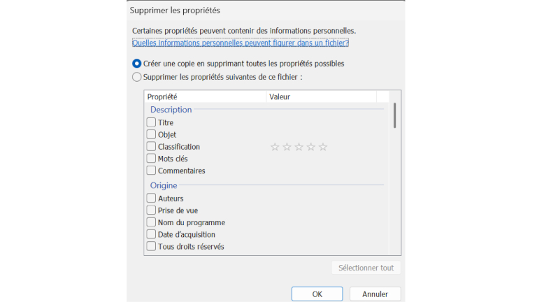 Retirer métadonnée photo sur Windows