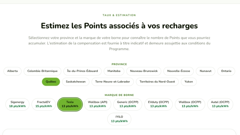 Roulez &Eacute;lectrique permet de conna&icirc;tre le nombre de points que vous pourriez accumuler.