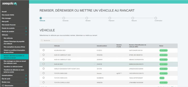 SAAQclic déremiser véhicule en ligne