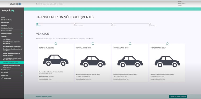 SAAQclic transfert véhicule en ligne