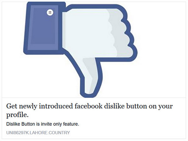 Scam bouton Je n'aime pas Facebook