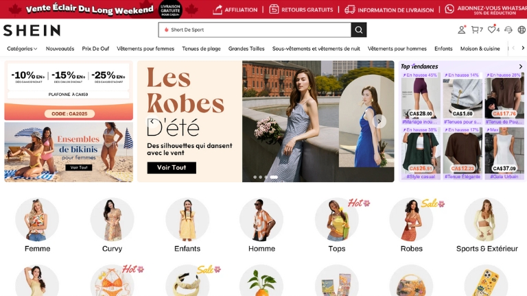 Shein est un des sites les plus populaires au monde pour la vente de v&ecirc;tements.