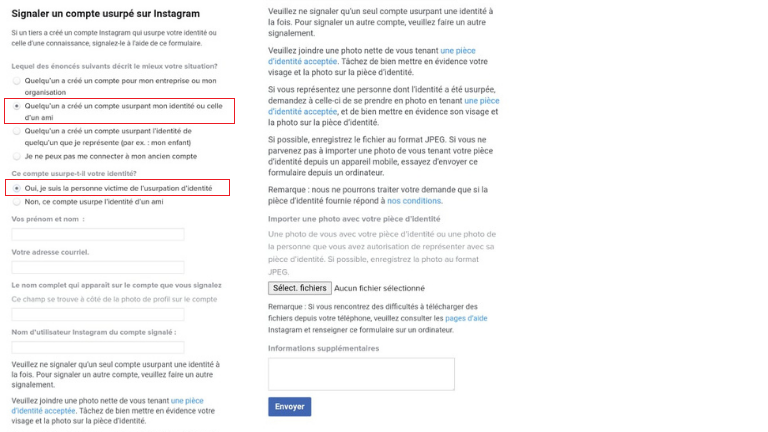 signalement usurpation compte page aide Instagram