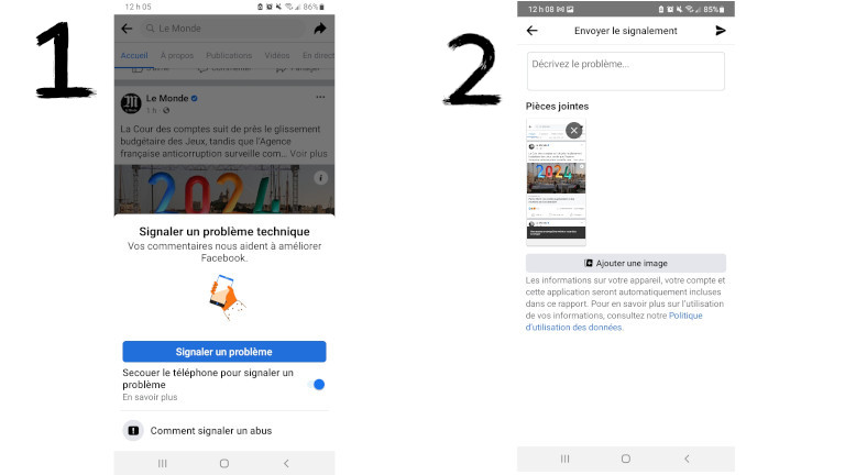 signaler problème Facebook publication