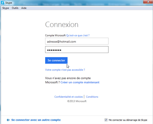 Skype connexion Microsoft