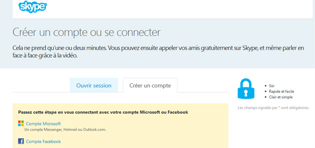 Cr&eacute;ation compte Skype