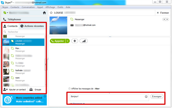 Skype envoyer message