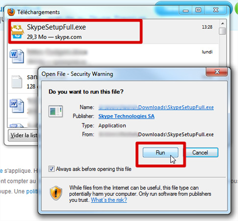 Skype t&eacute;l&eacute;chargements