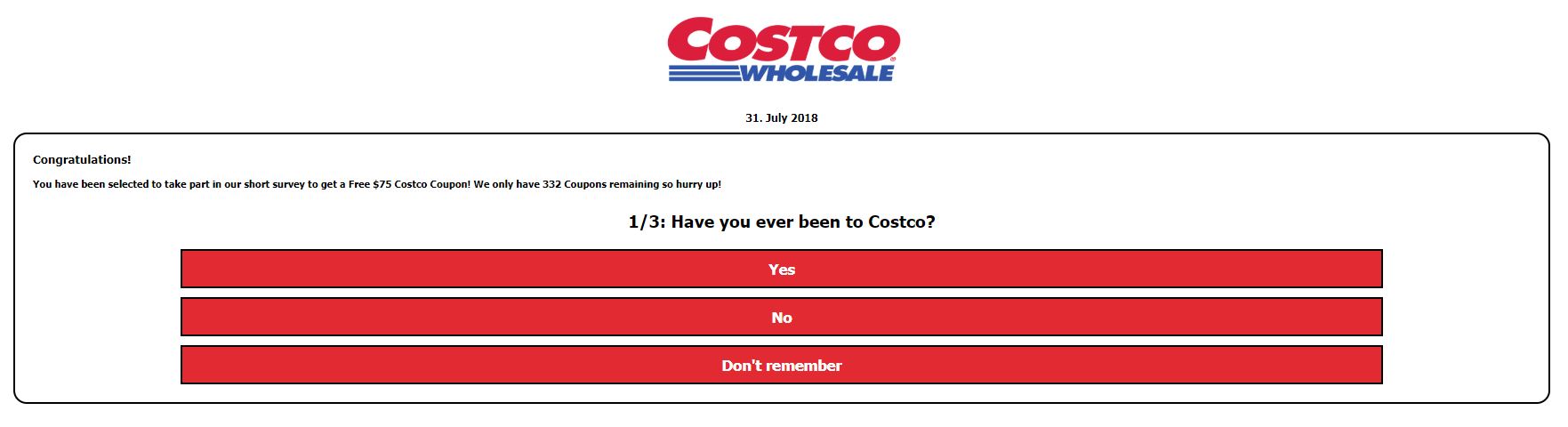 Sondage Costco coupon 75$